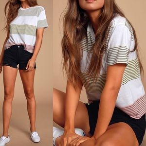 🆕 Z Supply White Multi Striped Crew Neck Tee